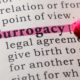 Close-up of a dictionary definition of the word “surrogacy,” highlighting key terms related to reproductive law and family building.